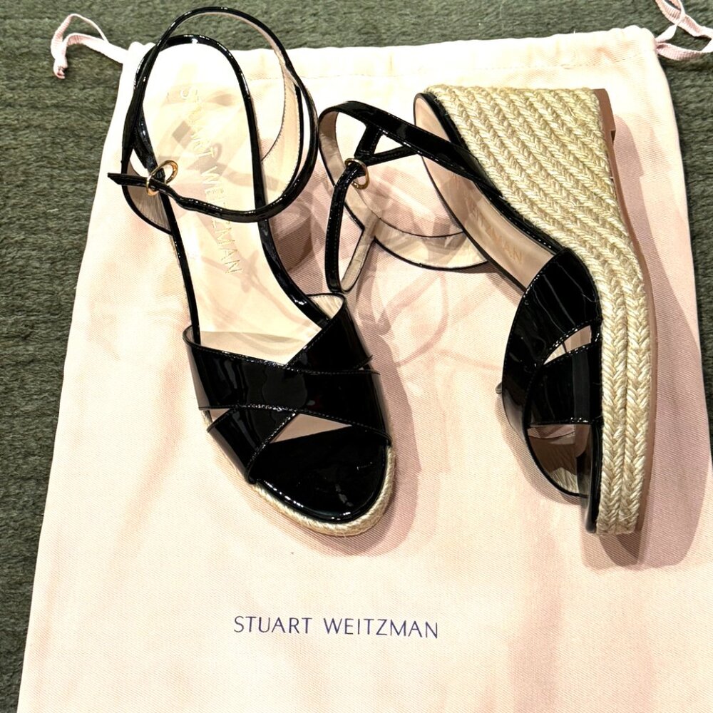 Stuart Weitzman Black Patent Wedge Espadrilles